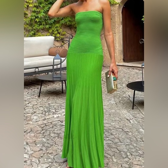 Commense Dresses & Skirts - Strapless Pleated Long Dress Summer  Slim Elastic High Waist  Robe Temperament M